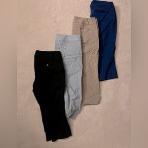 FOUR PAIRS: Capris (Black, Blue, Gray, Tan)